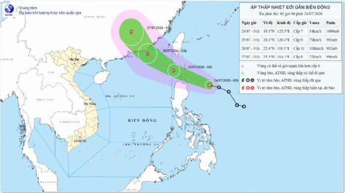 Hướng di chuyển của áp thấp nhiệt đới. Ảnh: nchmf.gov.vn