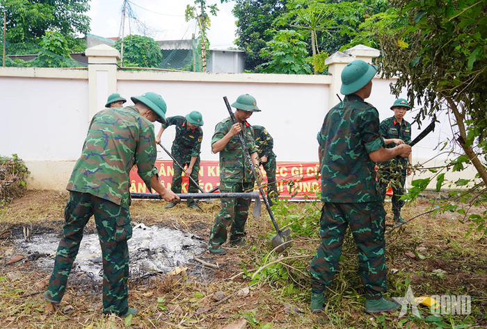 Học viên Trường Sĩ quan Lục quân 2 phát quang bụi rậm.