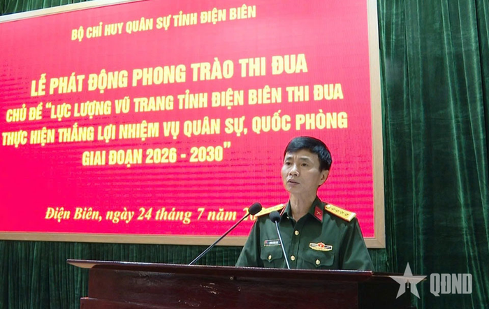 Đại tá Vương Đình Hòa phát biểu tại lễ phát động.