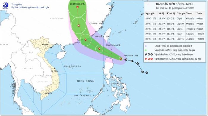Họa đồ tâm bão sáng nay (24-7) và mô hình dự báo của Trung tâm Dự báo khí tượng - thủy văn quốc gia