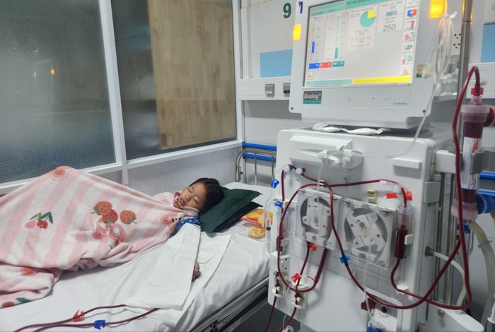  Bệnh nhi Huỳnh Thị Yến Nhi trong một ca lọc máu. 