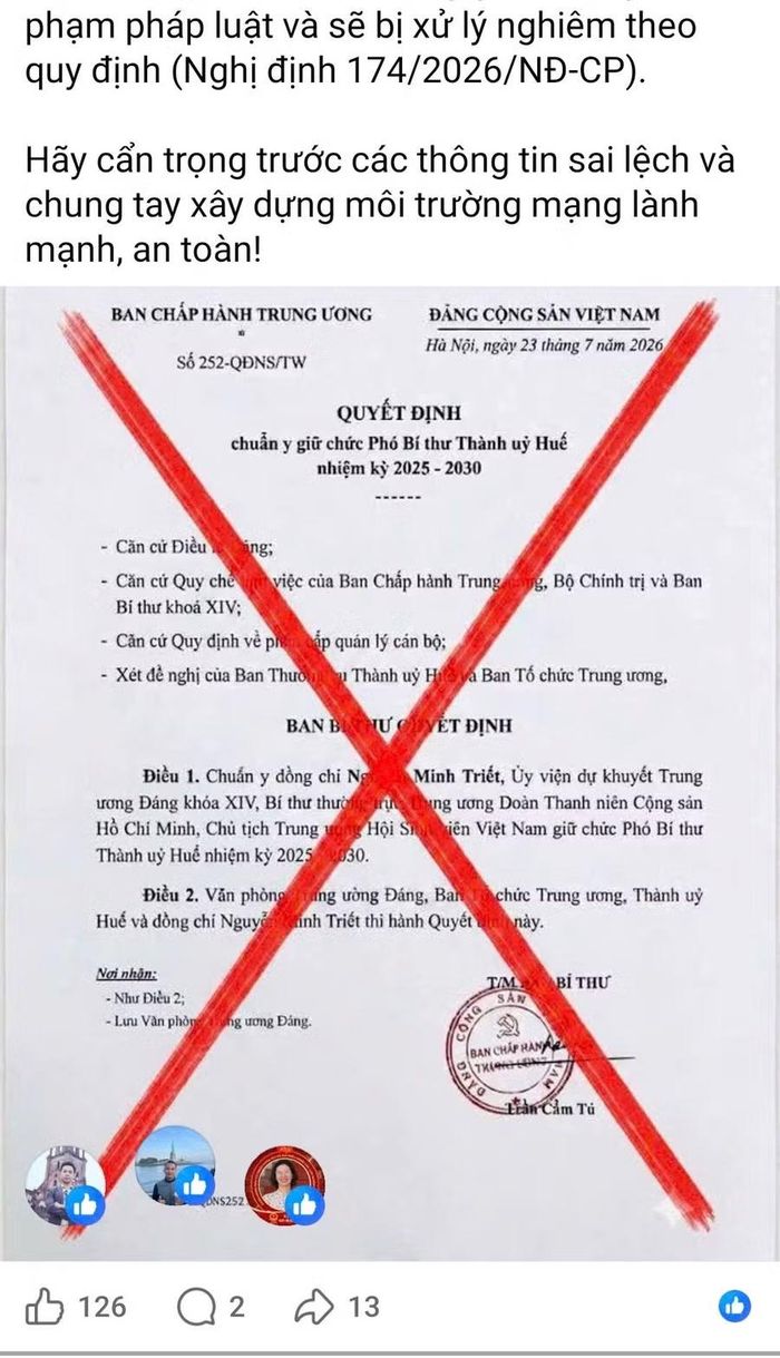 Cảnh báo của Trung tâm Giám sát, điều hành đô thị thông minh TP Huế.