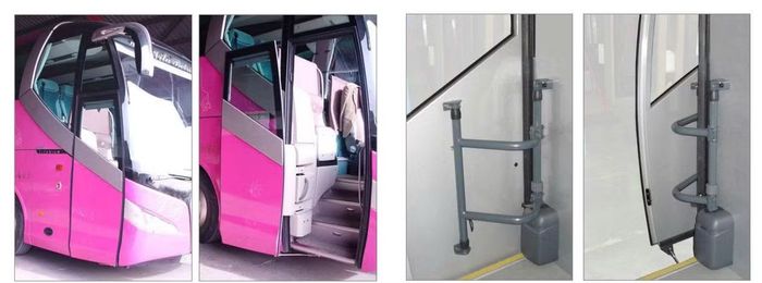 Đa số các xe khách ở Việt Nam đều sử dụng loại cửa mở xoay ra ngoài dẫn động bằng khí nén.
