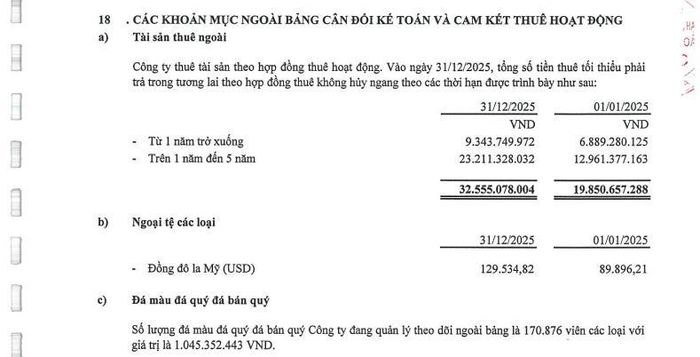 Báo cáo tài chính kiểm toán năm 2025 của Công ty TNHH MTV Vàng bạc Đá quý Sài Gòn (SJC) xuất hiện một khoản mục khiến nhiều người bất ngờ, doanh nghiệp đang quản lý 170.876 viên đá màu, đá quý và đá bán quý nhưng tổng giá trị chỉ hơn 1 tỷ đồng,