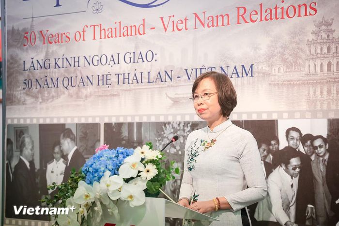 Bà Vũ Việt Trang, Phó Trưởng Ban Tuyên giáo và Dân vận Trung ương, Tổng Giám đốc Thông tấn xã Việt Nam phát biểu. (Ảnh: Hoài Nam/Vietnam+)