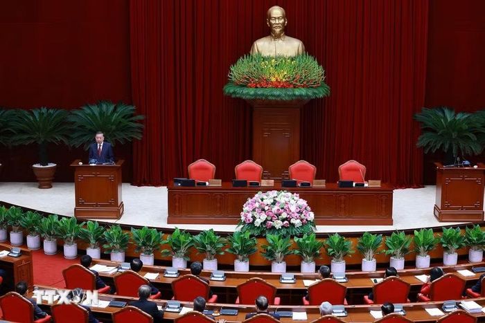 Tổng Bí thư, Chủ tịch nước Tô Lâm phát biểu bế mạc Hội nghị lần thứ ba Ban Chấp hành Trung ương Đảng khóa XIV. (Ảnh: Dương Giang/TTXVN)