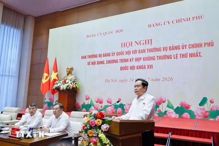 Ủy viên Bộ Chính trị, Bí thư Đảng ủy Quốc hội, Chủ tịch Quốc hội Trần Thanh Mẫn phát biểu. (Ảnh: Doãn Tấn/ TTXVN)