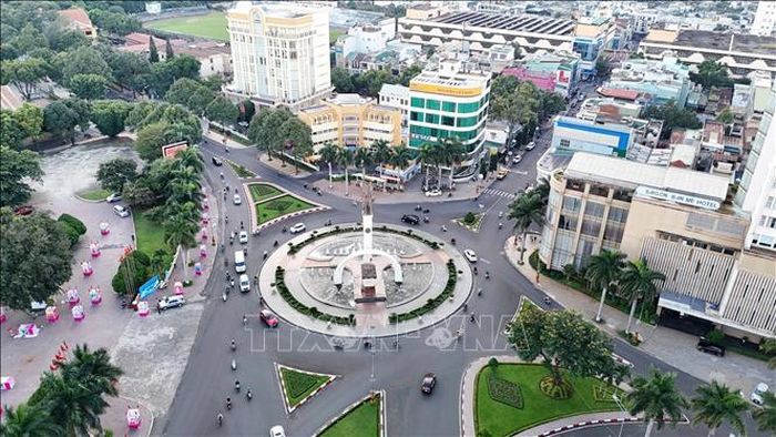 Quang cảnh trung tâm Ngã Sáu, thành phố Buôn Ma Thuột (tỉnh Đắk Lắk) nhìn từ trên cao.