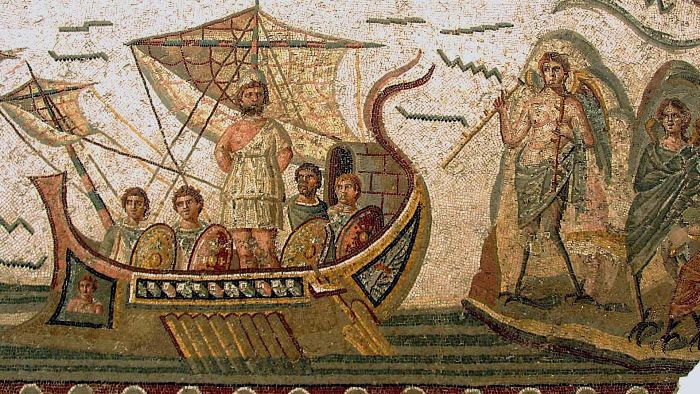 Tranh khảm mô tả hành trình trở về quê hương của người anh hùng Odysseus trong sử thi của Homer. Ảnh: ancientworldmagazine