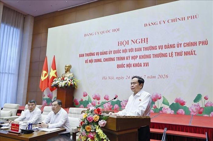Ủy viên Bộ Chính trị, Bí thư Đảng ủy Quốc hội, Chủ tịch Quốc hội Trần Thanh Mẫn phát biểu. Ảnh: Doãn Tấn/TTXVN