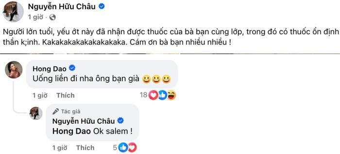 Bài đăng của NSƯT Hữu Châu được xem là lời cảm ơn gửi đến Hồng Đào. (Ảnh: Chụp màn hình)