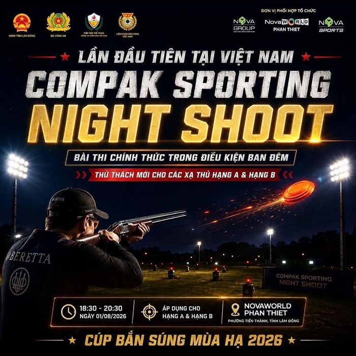Lần đầu tiên tại Việt Nam, nội dung bắn súng đĩa bay ban đêm Compak Sporting Night Shoot được đưa vào chương trình thi đấu chính thức tại NovaWorld Phan Thiet.