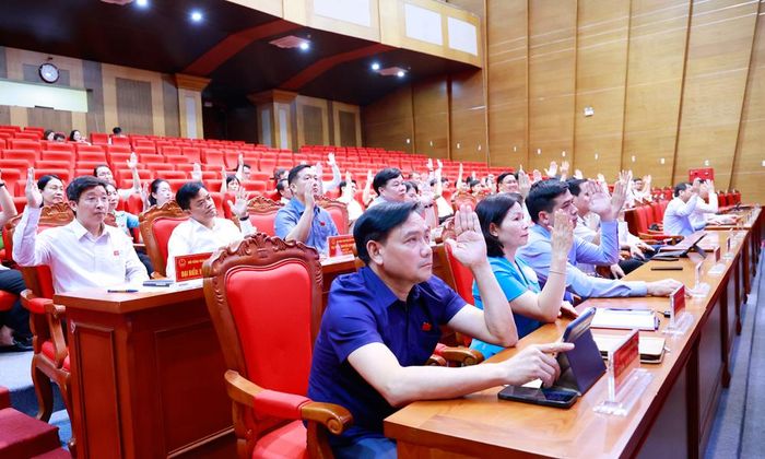  Đại biểu HĐND tỉnh biểu quyết thông qua các nghị quyết. 