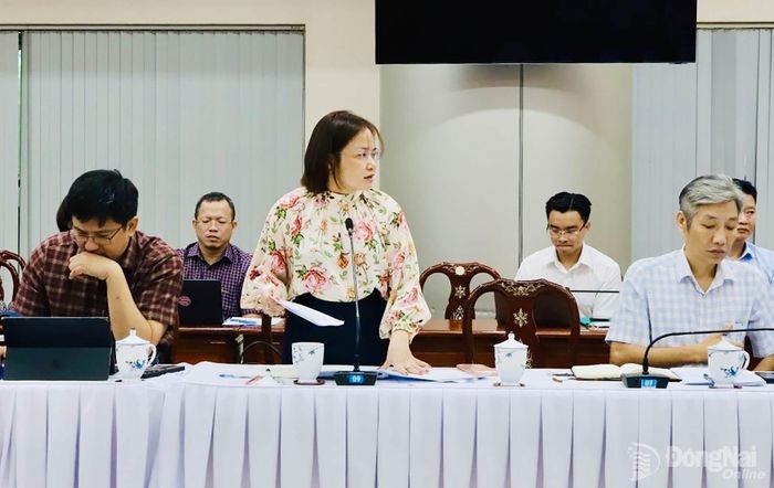 Ủy viên Ban Thường vụ Thành ủy, Giám đốc Sở Tài chính Trương Thị Hương Bình trao đổi tại buổi làm việc. Ảnh: B.Nguyên
