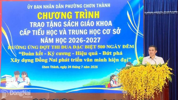 Đồng chí Lê Trường Sơn, Ủy viên Ban Thường vụ Thành ủy, Phó Chủ tịch UBND thành phố Đồng Nai phát biểu tại chương trình. Ảnh: Đỗ Trình