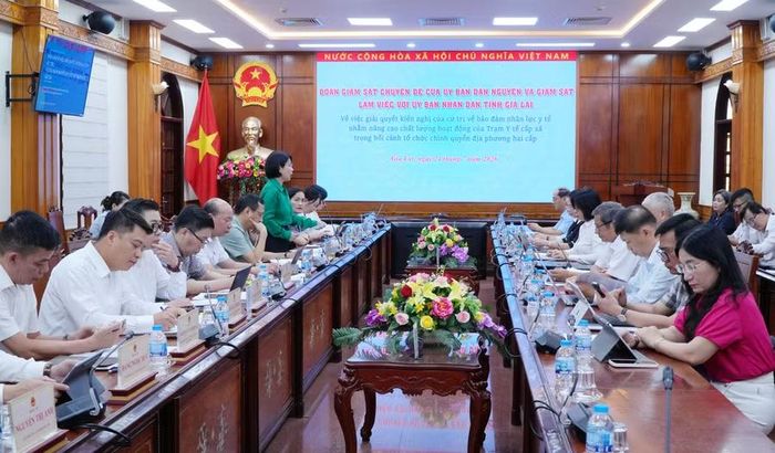 Quang cảnh buổi làm việc giữa UBND tỉnh Gia Lai với Đoàn Giám sát chuyên đề của Ủy ban Dân nguyện và Giám sát của Quốc hội. Ảnh: Trung Nghĩa