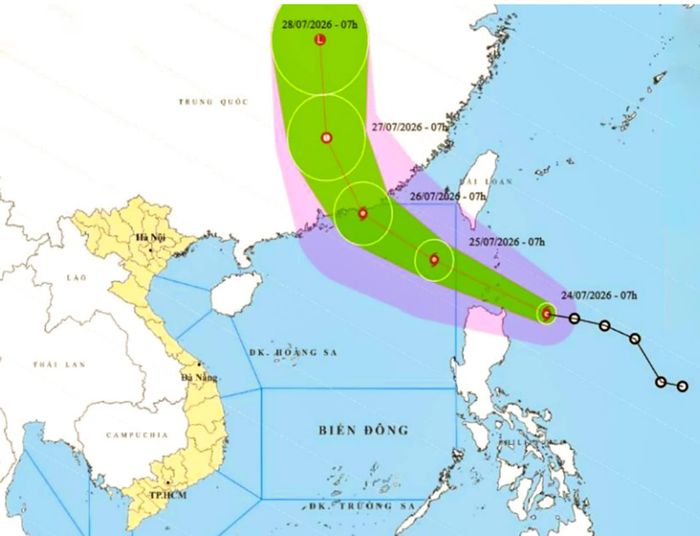 Bản đồ dự báo vị trí và hướng di chuyển của bão NOUL.