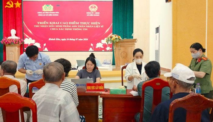 Khu vực lấy mẫu sinh phẩm ADN thân nhân liệt sĩ.