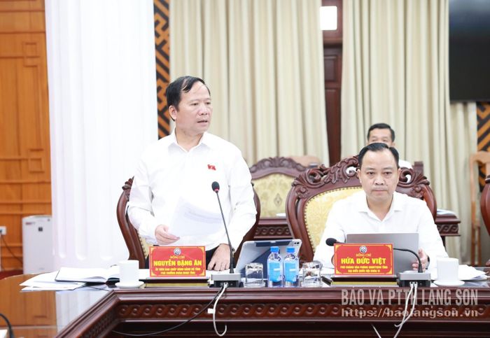 Đồng chí Nguyễn Đặng Ân, Phó Trưởng đoàn chuyên trách Đoàn đại biểu Quốc hội tỉnh phát biểu tại chương trình làm việc
