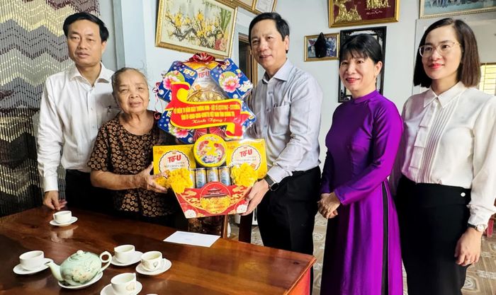 Đồng chí Hoàng Nam, Phó Chủ tịch Thường trực UBND tỉnh tặng quà bà Trần Thị Lệ Thanh, thương binh ở xã Hiếu Giang - Ảnh: M.T