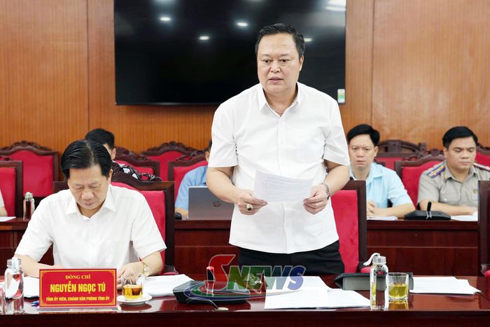 Lãnh đạo Tòa án nhân dân tỉnh báo cáo tại hội nghị.