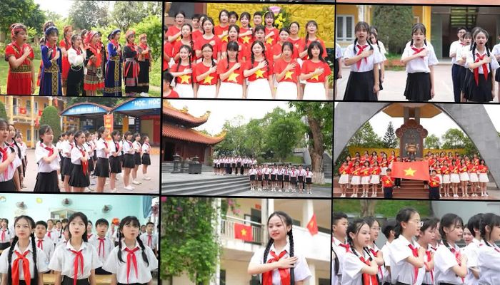 Học sinh Thái Nguyên hát Quốc ca tại một địa chỉ đỏ, góp phần bồi đắp lòng yêu nước và niềm tự hào dân tộc.