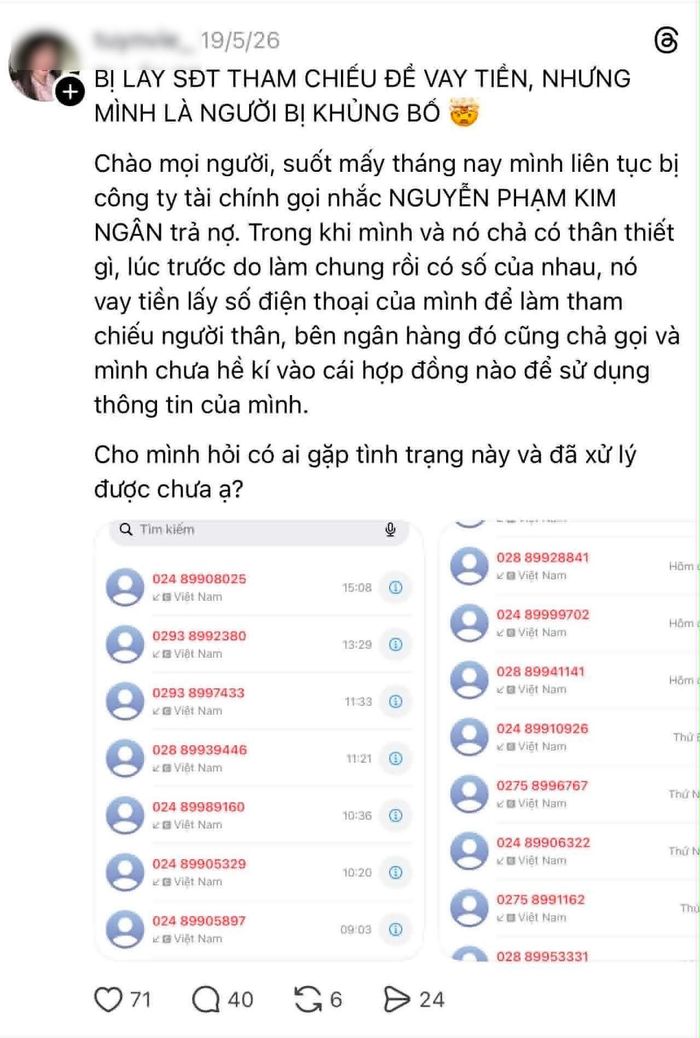 Người dùng mạng xã hội phản ánh về việc bỗng dưng bị khủng bố điện thoại