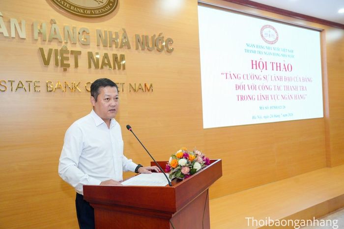 Ông Chử Phương Nam, Ủy viên BCH Đảng bộ, Phó Chánh Văn phòng thường trực Đảng ủy NHNN phát biểu tại Hội thảo