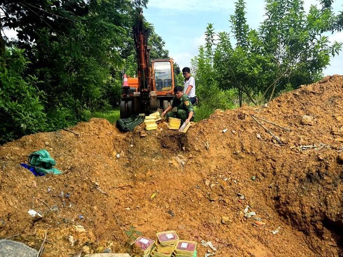 Tiêu hủy tôm hùm đất không rõ nguồn gốc, nhập lậu vào nội địa Lào Cai. Ảnh: Trung Dũng