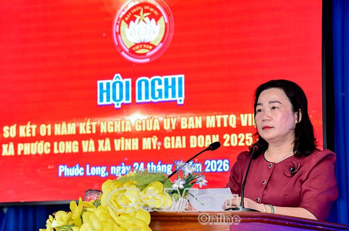 Đồng chí Trương Thanh Xuân, Chủ tịch Ủy ban MTTQ Việt Nam xã Phước Long, đề nghị hoạt động kết nghĩa giữa 2 đơn vị trong thời gian tới cần có những mô hình mới, phù hợp với bối cảnh thực hiện mô hình chính quyền địa phương 2 cấp.