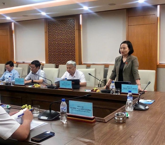 Phó Chủ nhiệm Ủy ban Kinh tế và Tài chính của Quốc hội khóa XVI Phạm Thúy Chinh phát biểu tại buổi làm việc. Ảnh: KTNN khu vực III