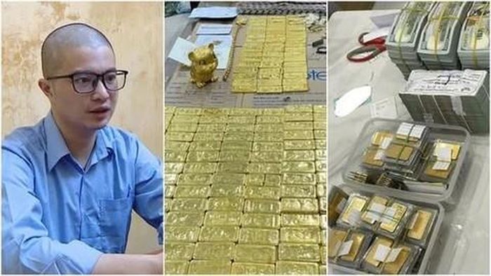 Phó Đức Nam cùng số vàng bị thu giữ