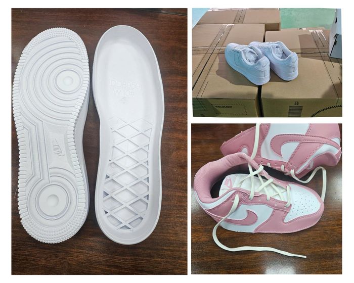 Số lượng lớn giày thành phẩm và bán thành phẩm mang các dấu hiệu “NIKE”, “NIKE AIR” và “AIR JORDAN. (Ảnh: Cục Quản lý và Phát triển thị trường trong nước)