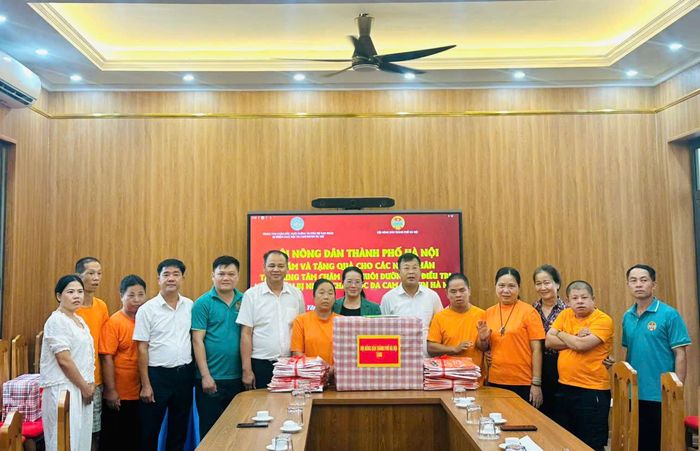 Chủ tịch Hội Nông dân thành phố Hà Nội Phạm Hải Hoa thăm và tặng quà Trung tâm Chăm sóc, Nuôi dưỡng và Điều trị nạn nhân bị nhiễm chất độc da camdioxin thành phố Hà Nội tại xã Yên Bài. Ảnh: HND