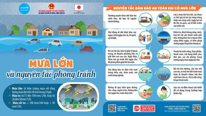Các nguyên tắc phòng tránh mưa lớn. Nguồn: Cục Quản lý đê điều và Phòng, chống thiên tai