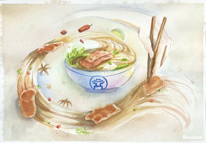Tác phẩm ký họa Phở Hà Nội. Ảnh: Lại Tấn
