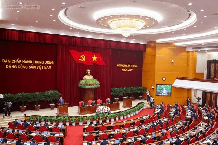 Phiên khai mạc Hội nghị lần thứ ba Ban Chấp hành Trung ương Đảng khóa XIV. Ảnh: VGP/Nhật Bắc