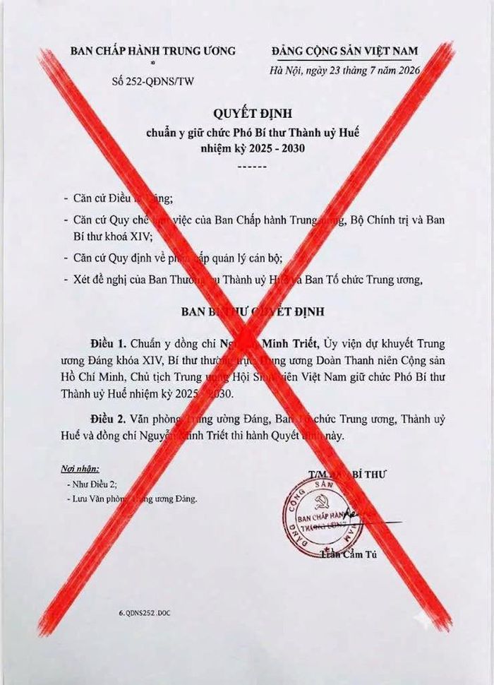 Văn bản giả mạo lan truyền trên mạng xã hội. Ảnh: Trung tâm Giám sát điều hành đô thị thông minh TP Huế.