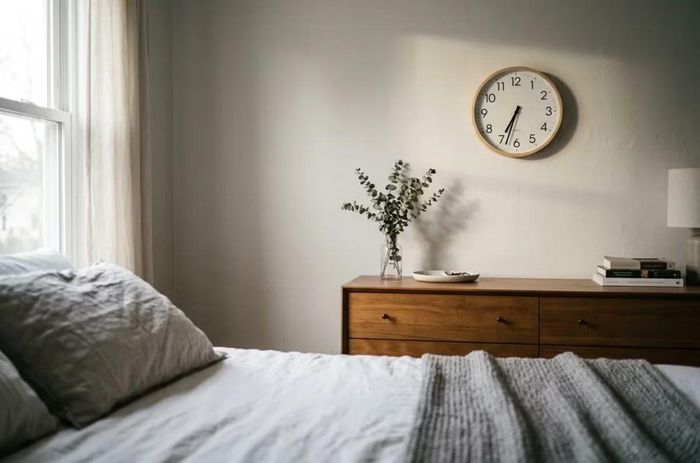 Từ xưa đã có quan niệm không treo đồng hồ ở vị trí mà người nằm trên giường có thể dễ dàng nhìn thấy. Ảnh minh họa: The Horologista.