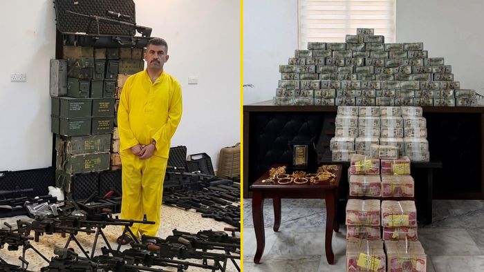  Cựu Thứ trưởng Dầu mỏ Iraq Adnan Al Jumaili và số tài sản bị thu giữ. Ảnh: 694 Media. 