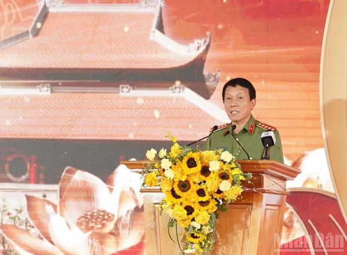 Đại tướng Lương Tam Quang, Ủy viên Bộ Chính trị, Bí thư Đảng ủy Công an Trung ương, Bộ trưởng Công an phát biểu chỉ đạo tại lễ khánh thành.