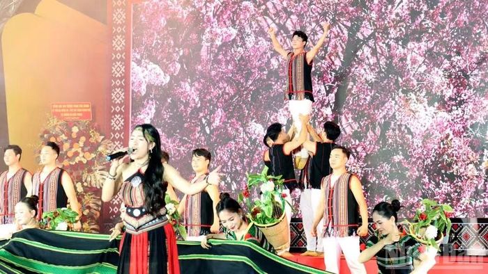Một tiết mục văn nghệ đậm chất Tây Nguyên được biểu diễn tại Lễ khánh thành Quảng trường trung tâm Gia Nghĩa và Khu liên hợp Bảo tàng, Thư viện, Công viên.