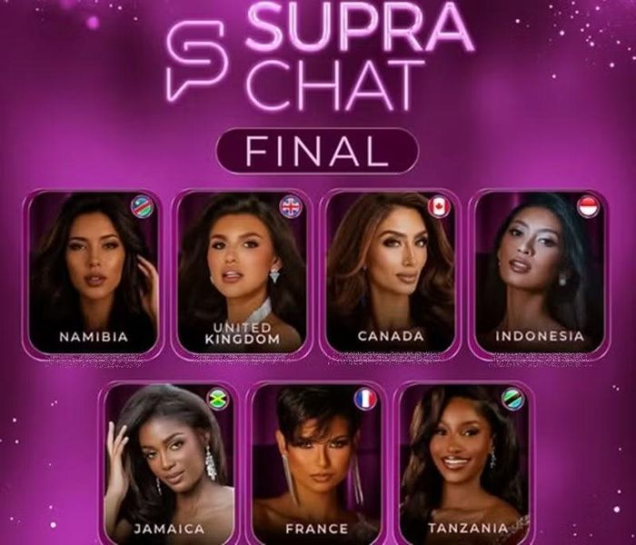 7 thí sinh bước vào vòng tranh tài cuối cùng của phần thi Supra Chat. Ảnh: Instagram Miss Supranational.