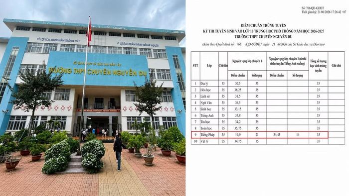Lớp chuyên tiếng Pháp của Trường THPT Chuyên Nguyễn Du có điểm khá thấp.
