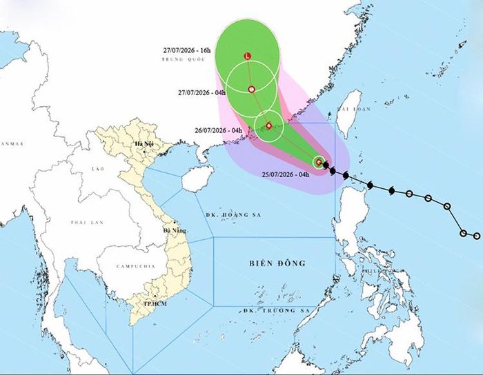 Vị trí và đường đi của bão số 2. Ảnh: thoitietvietnam.gov.vn