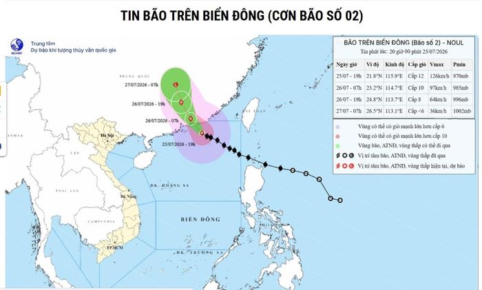 Theo Trung tâm Dự báo khí tượng thủy văn Quốc gia, bão số 2 vẫn giữ nguyên cường độ. Ảnh: nchmf.gov.vn