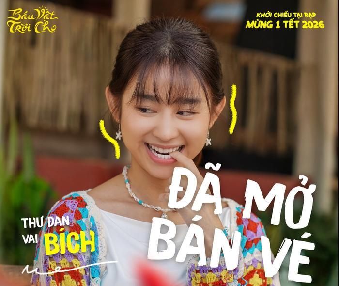 Thư Đan đảm nhận vai Bích trong phim điện ảnh Báu Vật Trời Cho, đóng cùng Tuấn Trần và Phương Anh Đào. Ảnh: NSX