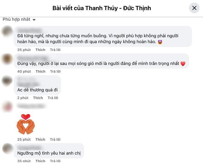 Phản ứng khán giả bên dưới bài đăng của Thanh Thúy và Đức Thịnh. (Ảnh: Chụp màn hình)