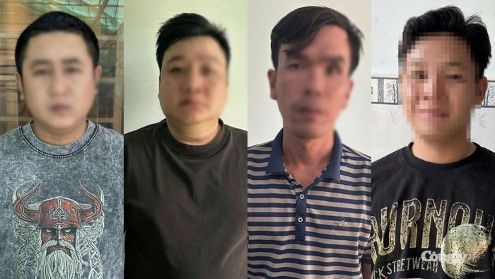 Các đối tượng Bùi Trường Thành, Đinh Văn Minh Tiến, Nguyễn Trần Minh Tuấn và Huỳnh Tấn Đạt (từ trái qua)
