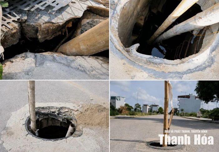 Hàng loạt hố ga vỡ nắp, hư hỏng tại mặt bằng tái định cư Núi Long.